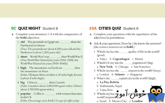 10A cities quiz - Student B