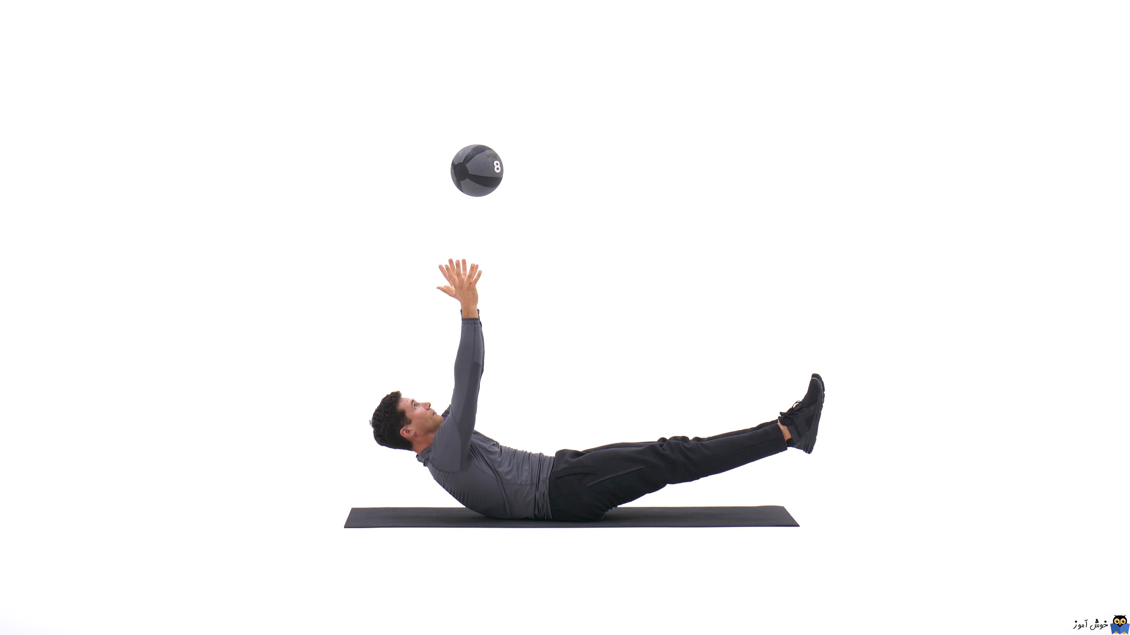 حرکات تمرینی با توپ - حرکت Hollow-hold ball toss