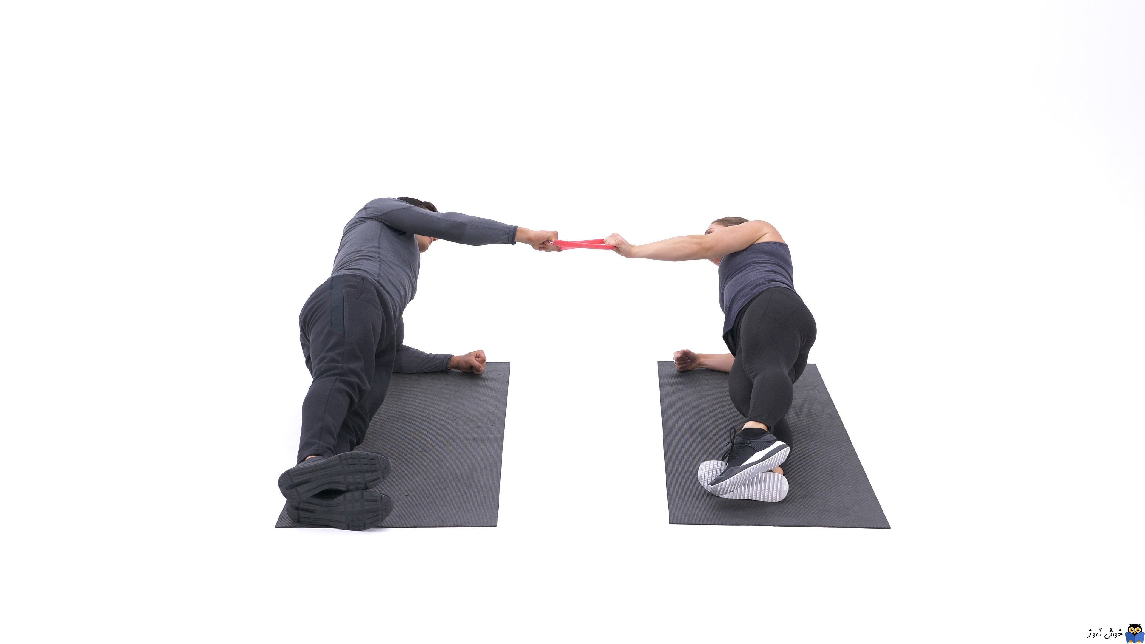 حرکات تمرینی با کش - حرکت Partner side plank band row