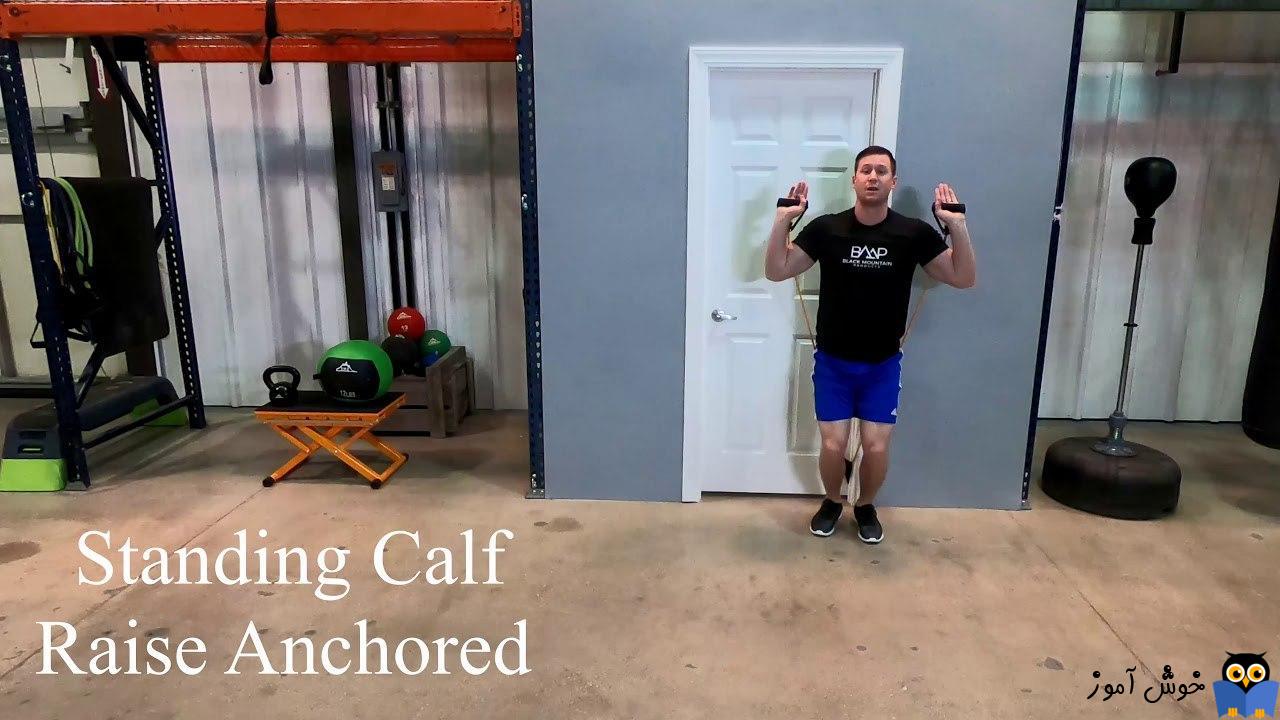 حرکات تمرینی با کش-حرکت Resistance Band Standing Calf Raise